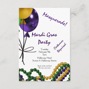 Invitación Mardi Gras Fiesta Purple Gold y Green