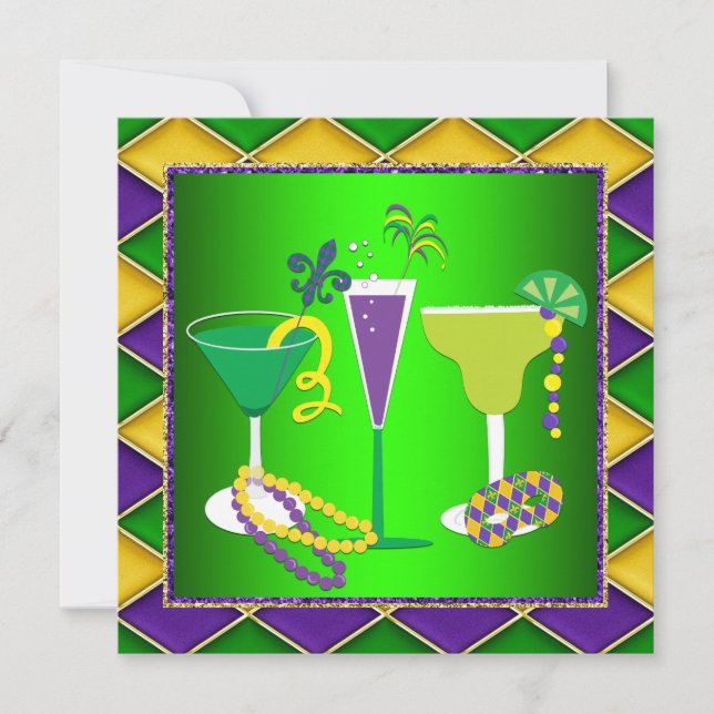 Invitación Mardi Gras Flor de Lis Fiesta de Mardi Gras (Anverso)