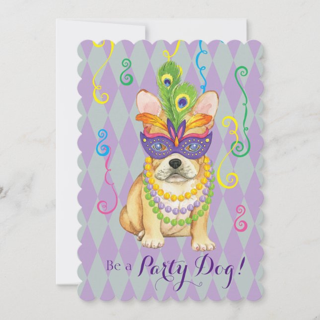 Invitación Mardi Gras Frenchie (Anverso)