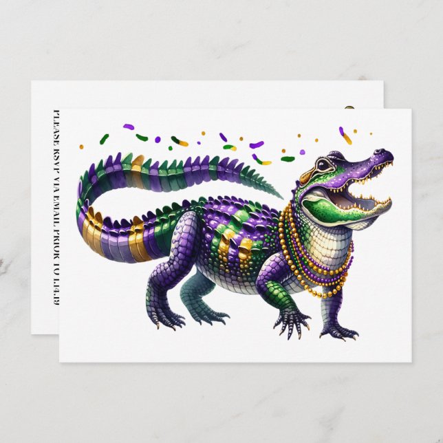 Invitación Mardi Gras Gator (Anverso / Reverso)