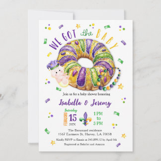 Invitación Mardi Gras Gender Reveal King Cake 