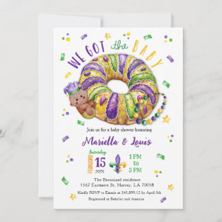 Invitación Mardi Gras Gender Reveal King Cake 