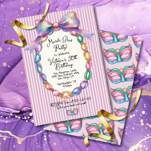 Invitación Mardi Gras Girly Fiesta
