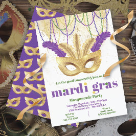 Invitación Mardi Gras Gold Masquerade Party Invitation