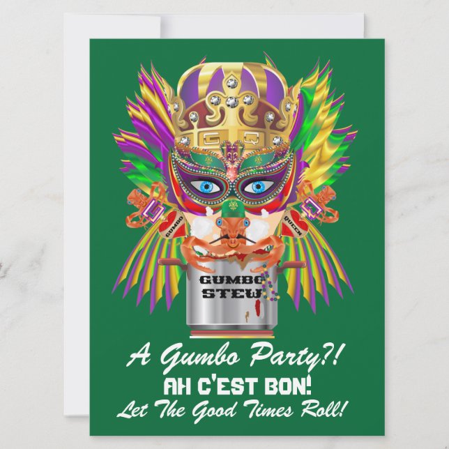 Invitación Mardi Gras Gumbo Queen View sugiere por favor (Anverso)