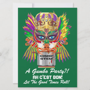 Invitación Mardi Gras Gumbo Queen View sugiere por favor