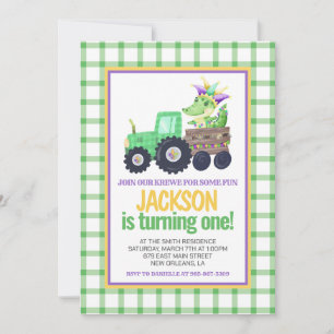 Invitación Mardi Gras Krewe Gator Tractor Cake Primer cumplea