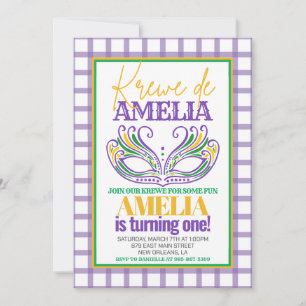 Invitación Mardi Gras Krewe Primer Cumpleaños CUALQUIER EDAD