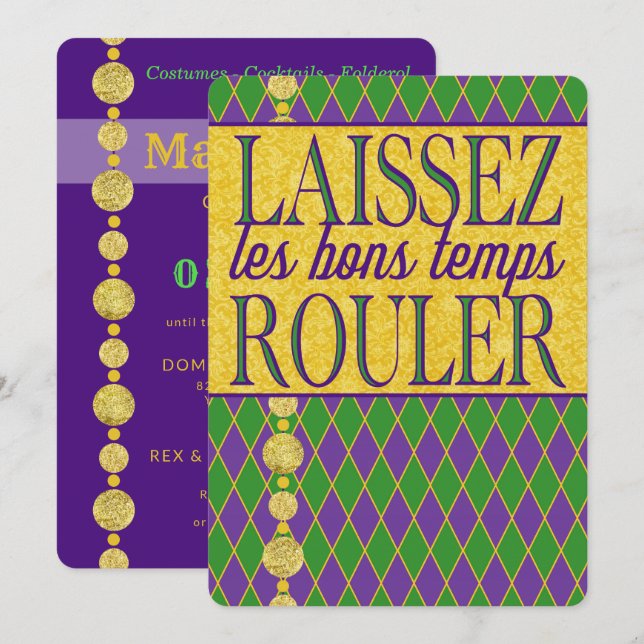 Invitación Mardi Gras | Laissez Les Bons Temps Rouler (Anverso / Reverso)