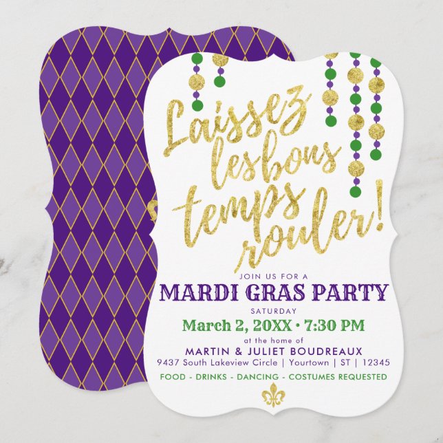 Invitación Mardi Gras | Laissez Les Bons Temps Rouler (Anverso / Reverso)