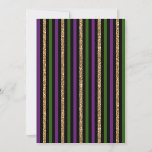 Invitación Mardi Gras Líneas Verticales Brillo Dorado NOLA