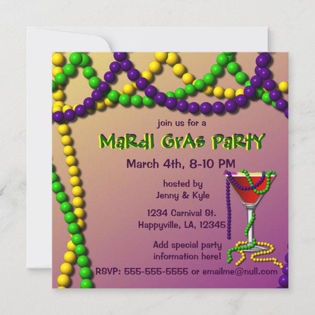 Invitación Mardi Gras Martini (Anverso)