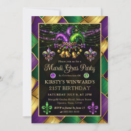 Invitación Mardi Gras Máscara de Cumpleaños 21