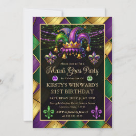 Invitación Mardi Gras Máscara de Cumpleaños 21