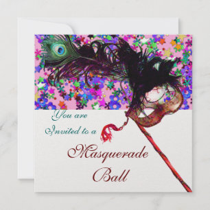 Invitación MARDI GRAS MÁSCARA DE MÁSCARA Y CONFETI blanco