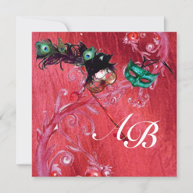 Invitación MARDI GRAS MÁSCARA ,MAGIC BERRIES MONOGRAM seda (Anverso)