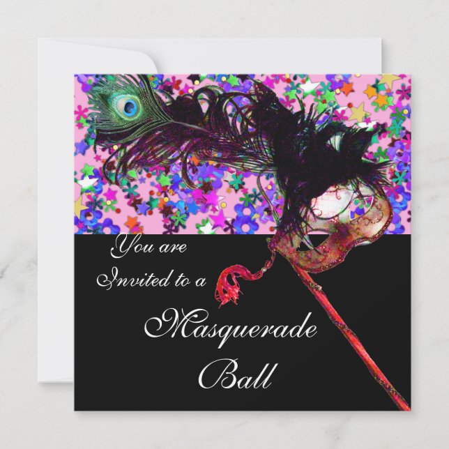 Invitación MARDI GRAS MÁSCARA Y CONFETI oro (Anverso)