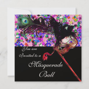 Invitación MARDI GRAS MÁSCARA Y CONFETI oro
