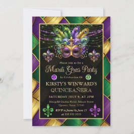 Invitación Mardi Gras Mascarada Quinceañera