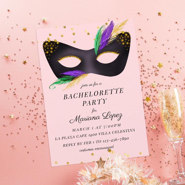 Invitación Mardi Gras Mask Bachelorette Party (Subido por el creador)
