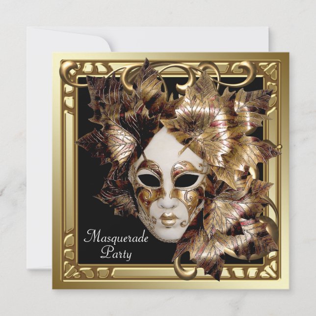 Invitación Mardi Gras Mask Black Gold Masquerade Fiesta (Anverso)