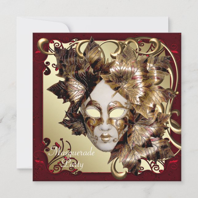 Invitación Mardi Gras Mask Red Black Gold Masquerade Fiesta (Anverso)