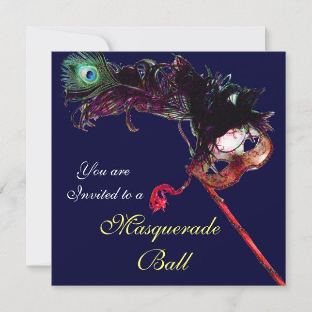 Invitación MARDI GRAS MASQUERADE BALL, blanco azul (Anverso)