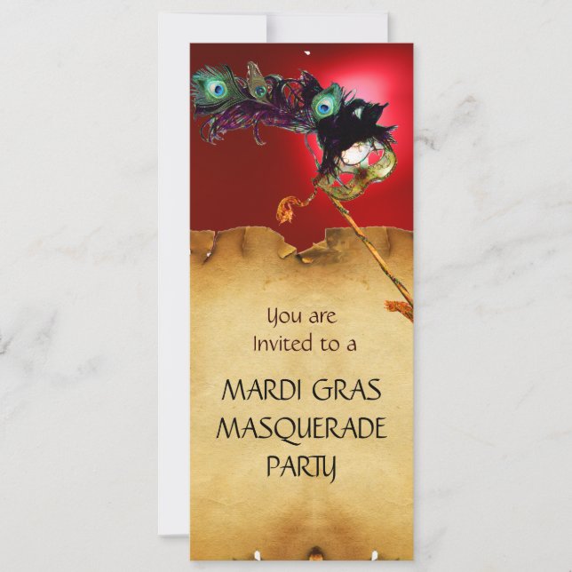 Invitación MARDI GRAS MASQUERADE FIESTA, azul rojo (Anverso)