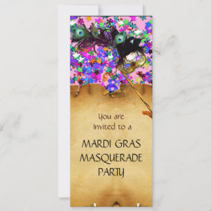 Invitación MARDI GRAS MASQUERADE FIESTA, confetti rojo azul