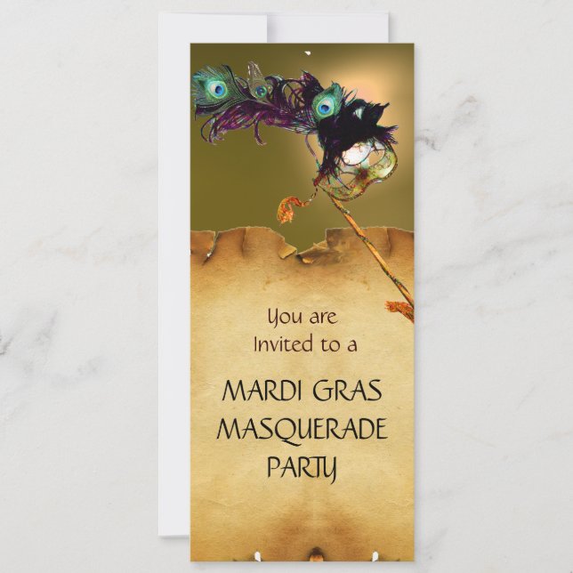 Invitación MARDI GRAS MASQUERADE FIESTA Negro amarillo (Anverso)