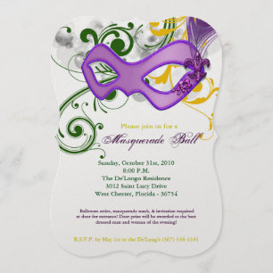 Invitación Mardi Gras Masquerade Máscara de pelota disfraz Ha