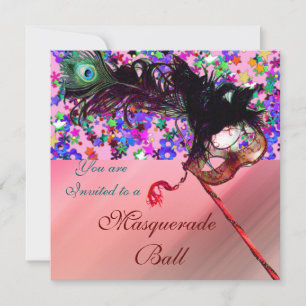 Invitación MARDI GRAS MASQUERADE Y CONFETTI seda