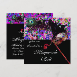 Invitación MARDI GRAS MASQUERADE Y CONFETTI Silver