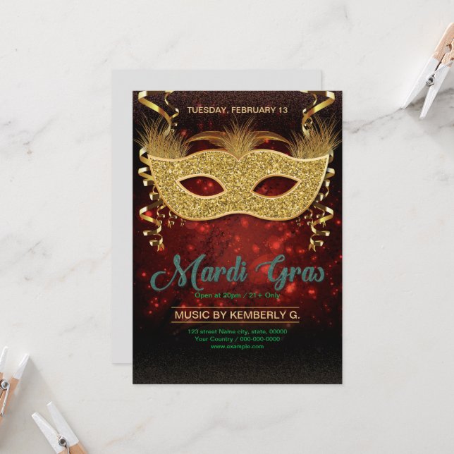 Invitación Mardi Gras Party Flyer Template  (Anverso/Reverso In Situ)