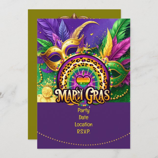 Invitación Mardi Gras Party – Let the Good Times Roll (Anverso / Reverso)