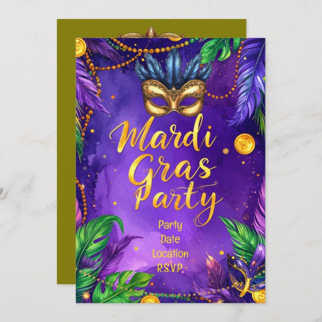Invitación Mardi Gras Party – Let the Good Times Roll (Anverso / Reverso)