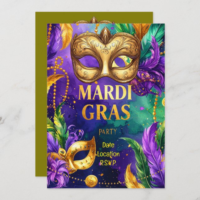 Invitación Mardi Gras Party – Let the Good Times Roll (Anverso / Reverso)