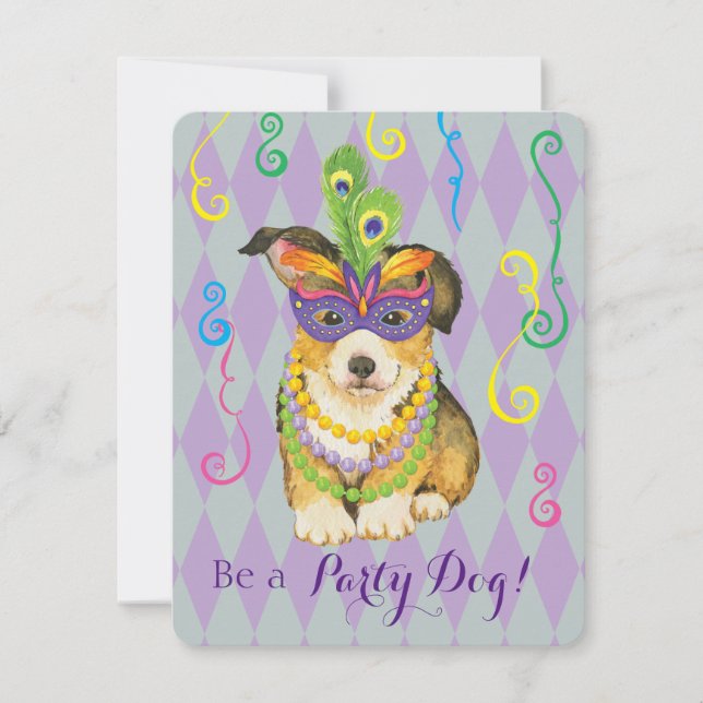 Invitación Mardi Gras Pembroke Welsh Corgi (Anverso)