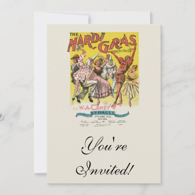 Invitación Mardi Gras Poster amarillo antiguo (Anverso)