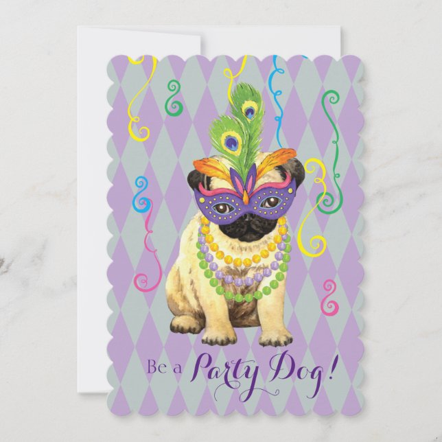 Invitación Mardi Gras Pug (Anverso)