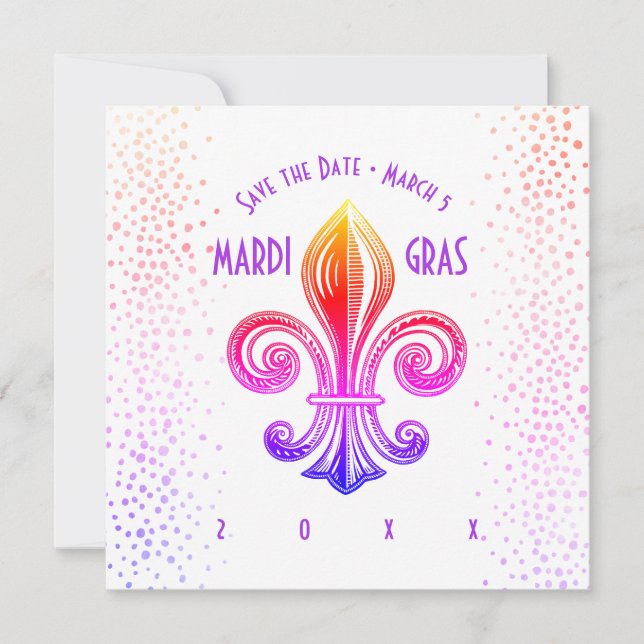 Invitación Mardi Gras Rainbow Fleur De Lis Fiesta (Anverso)
