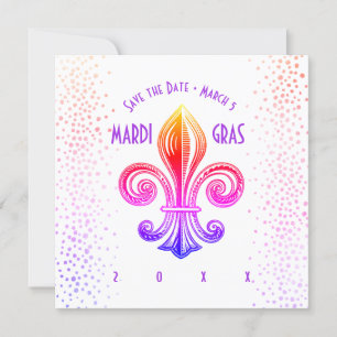 Invitación Mardi Gras Rainbow Fleur De Lis Fiesta