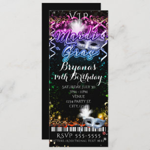 Invitación Mardi Gras Rainbow VIP Partida de cumpleaños