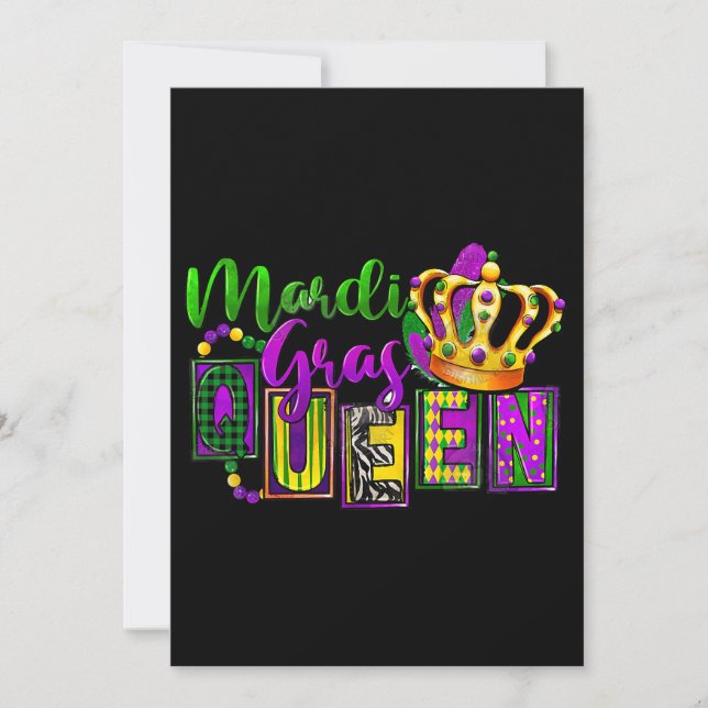 Invitación Mardi Gras Reina Desfile de disfraces Fiestas Mard (Anverso)