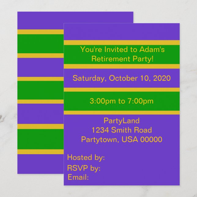Invitación Mardi Gras Stripes (Anverso / Reverso)