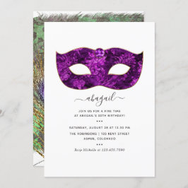 Invitación Mardi GrasFiesta de Cumpleaños Tropical Purple Gem