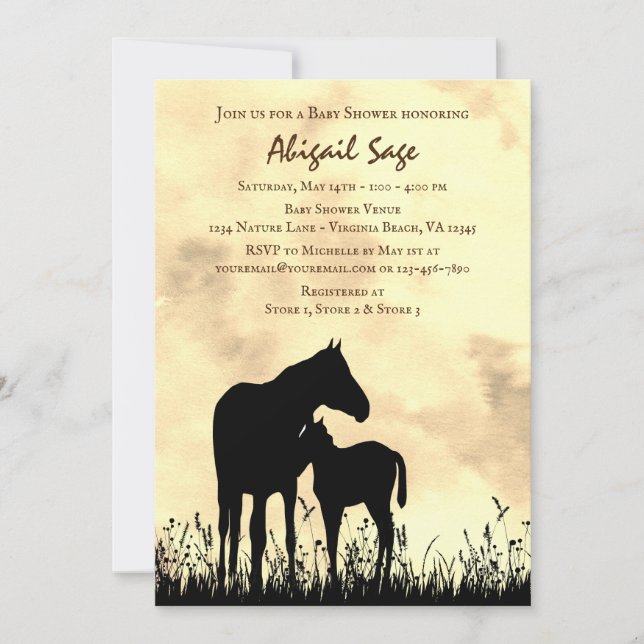 Invitación Mare y Fool en el Baby Shower de caballos de campa (Anverso)