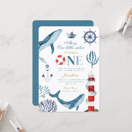 Invitación Marea acuática marinera Mar de ballena 1º cumpleañ
