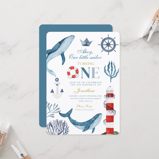 Invitación Marea acuática marinera Mar de ballena 1º cumpleañ (Subido por el creador)