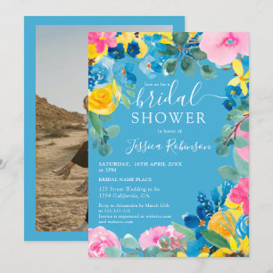 Invitación Marea azul ruidosa de verano foto floral ducha de